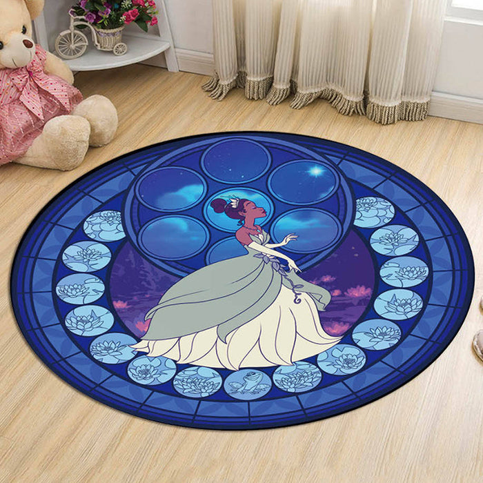 Kids Cartoon Princess Pattern Rug Multicolor Polyester Rug Washable Pet Friendly Non-Slip Area Rug for Child's Bedroom