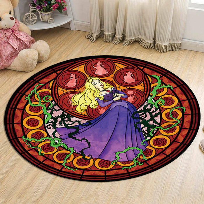 Kids Cartoon Princess Pattern Rug Multicolor Polyester Rug Washable Pet Friendly Non-Slip Area Rug for Child's Bedroom