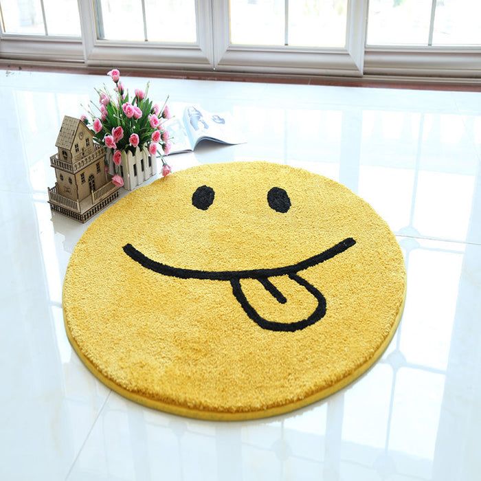 Cute Expression Pattern Rug Yellow and Green Kids Rug Polyester Pet Friendly Washable Area Rug for Nursery