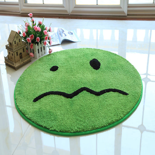 Cute Expression Pattern Rug Yellow and Green Kids Rug Polyester Pet Friendly Washable Area Rug for Nursery