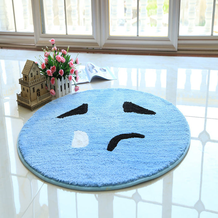 Cute Expression Pattern Rug Yellow and Green Kids Rug Polyester Pet Friendly Washable Area Rug for Nursery