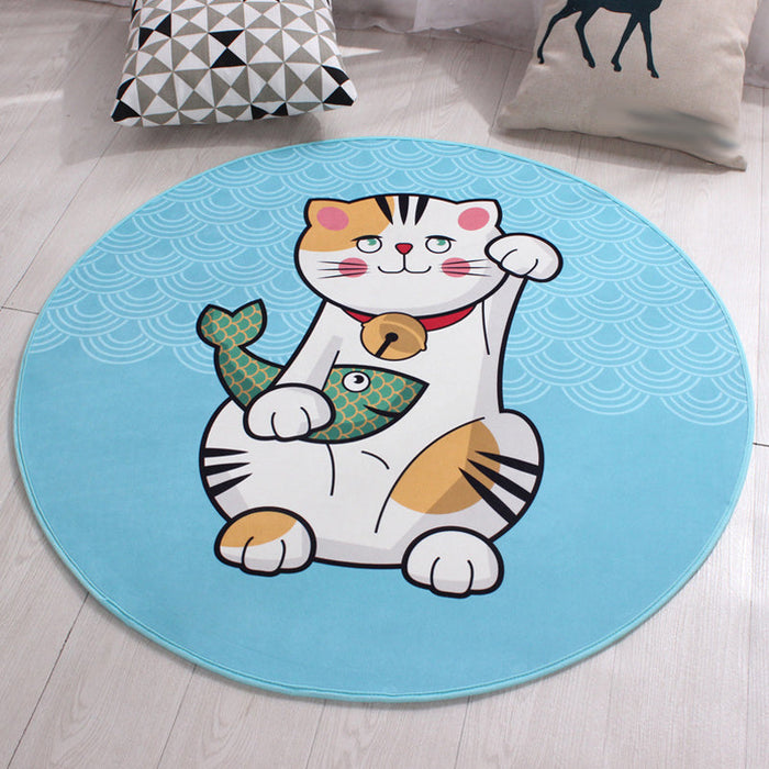 Kids Cat Pattern Rug Blue and Pink Polyester Rug Washable Pet Friendly Non-Slip Area Rug for Child's Bedroom