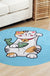 Kids Cat Pattern Rug Blue and Pink Polyester Rug Washable Pet Friendly Non-Slip Area Rug for Child's Bedroom