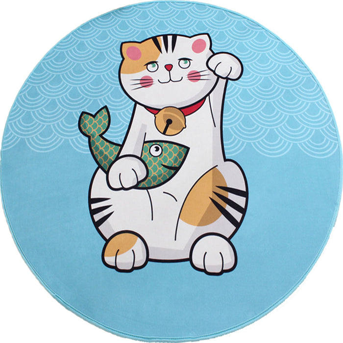 Kids Cat Pattern Rug Blue and Pink Polyester Rug Washable Pet Friendly Non-Slip Area Rug for Child's Bedroom