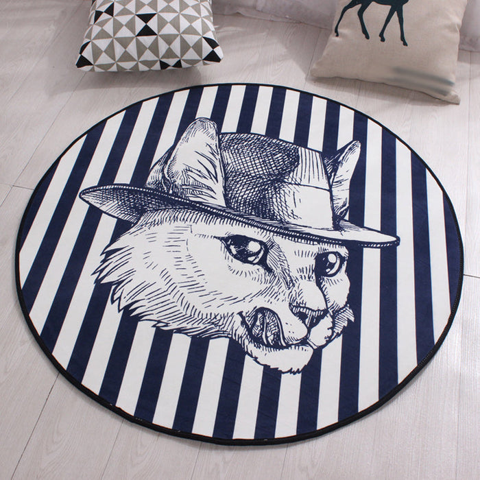 Kids Cat Pattern Rug Blue and Pink Polyester Rug Washable Pet Friendly Non-Slip Area Rug for Child's Bedroom