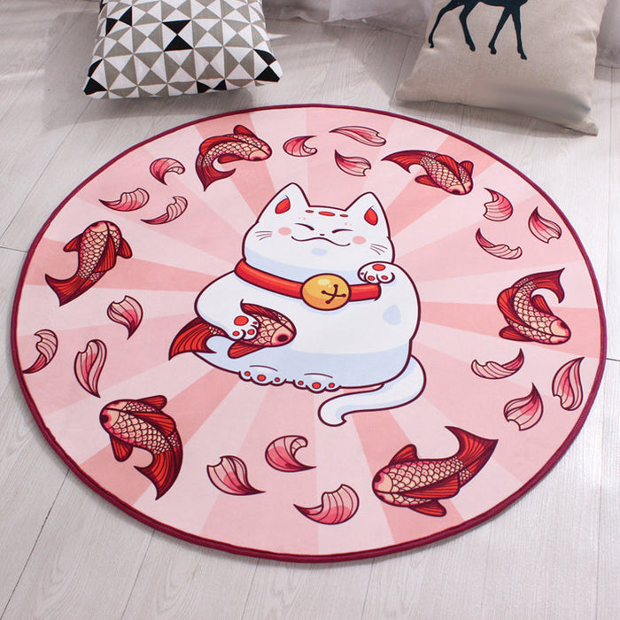 Kids Cat Pattern Rug Blue and Pink Polyester Rug Washable Pet Friendly Non-Slip Area Rug for Child's Bedroom