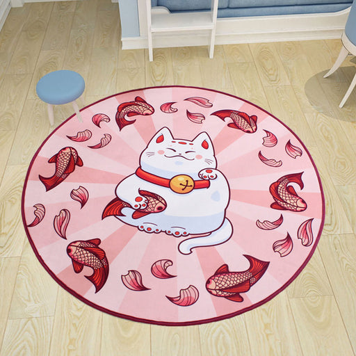 Kids Cat Pattern Rug Blue and Pink Polyester Rug Washable Pet Friendly Non-Slip Area Rug for Child's Bedroom