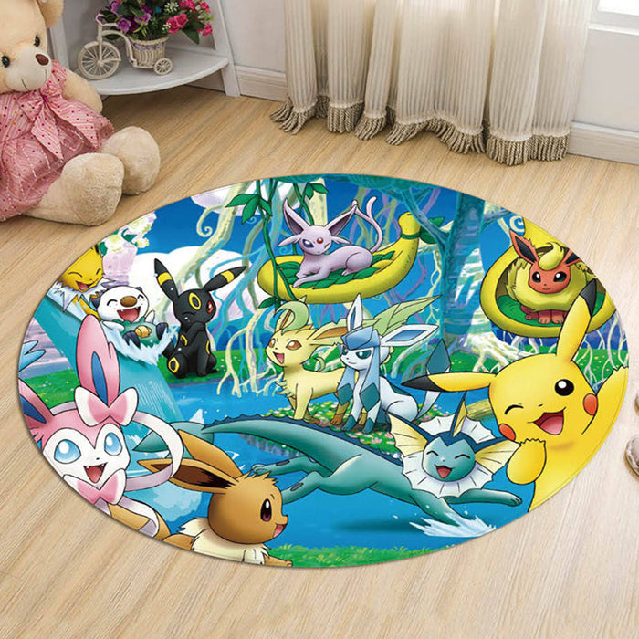 Kids Cartoon Character Pattern Rug Multicolor Polyester Rug Washable Pet Friendly Non-Slip Area Rug for Child's Bedroom