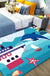 Kids Ship Pattern Rug with Dolphin Blue Polyester Rug Washable Pet Friendly Non-Slip Area Rug for Child's Bedroom