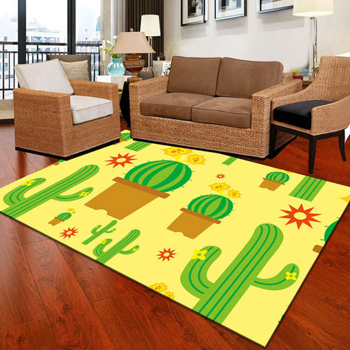 Kids Cactus Pattern Rug Black and Green Polyester Rug Washable Pet Friendly Non-Slip Area Rug for Child's Bedroom