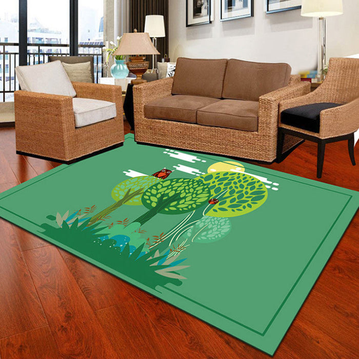 Kids Cactus Pattern Rug Black and Green Polyester Rug Washable Pet Friendly Non-Slip Area Rug for Child's Bedroom