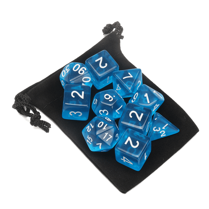 10PCS Sky Blue Acrylic Polyhedral Dice Set with Storage Bag Geometric Multi Sided TRPG Board Game Dices Toys