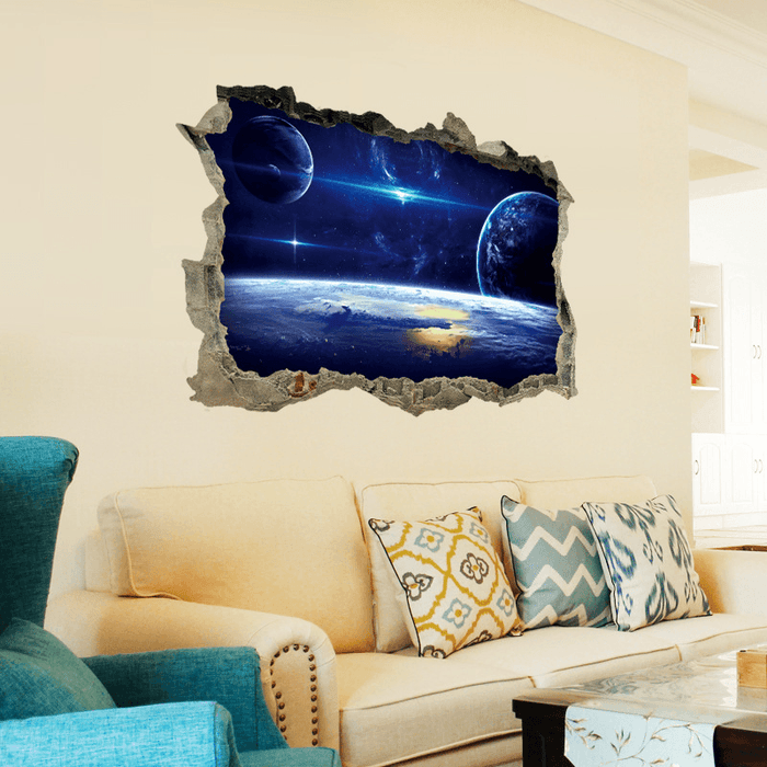 MIICO Creative 3D Universe Planet Broken Wall Removable Home Room Decorative Wall Decor Sticker