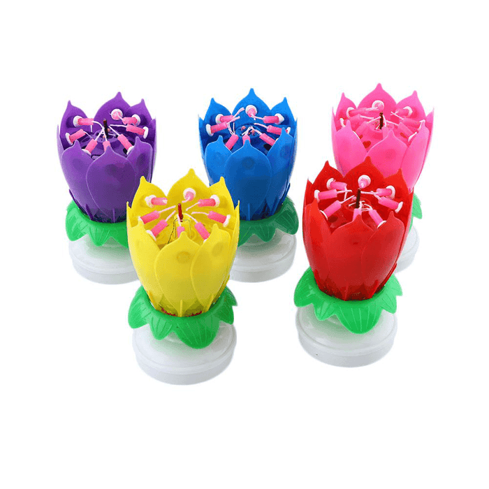 Musical Lotus Rotating Flower Happy Birthday Party Gift Candle Lights Atmostphere Light