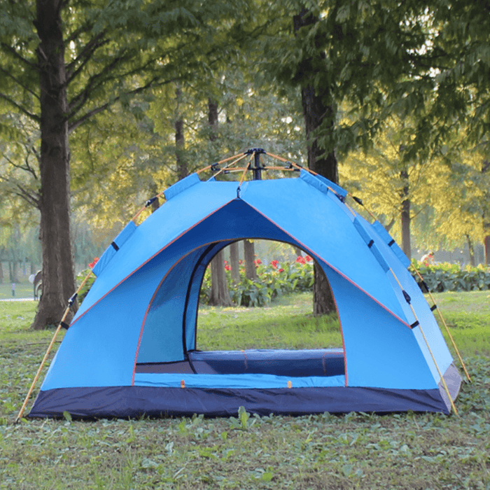 3-4 Person Fully Automatic Tent Waterproof Anti-Uv Popup Tent Outdoor Family Camping Hiking Fishing Tent Sunshade-Sky Blue/Green