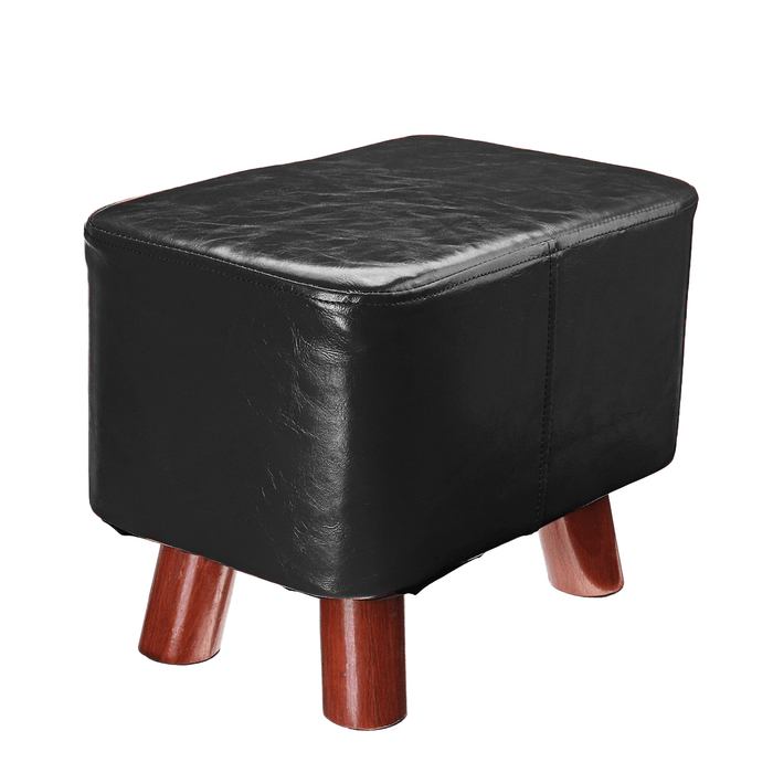 PU Soft Foot Stool Soft Change Shoes Bench Small Ottoman Footrest Footstool Wooden Legs Rectangular Seat Stool Home Supplies