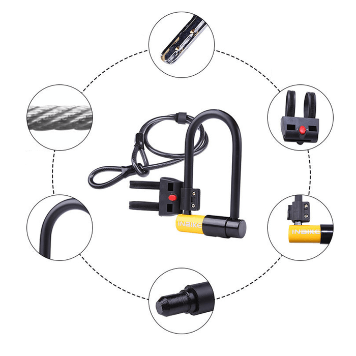 BIKEGHT Bike U-Lock Steel Rope Lock Anti-Theft Anti-Hydraulic Shear Motorcycle Electric Scooter E-Bike Cycling Cable Locks with 2 Keys Bracket Bicycle Accessories