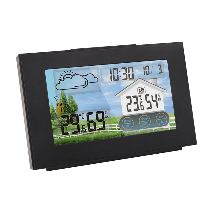 Fanju Indoor Outdoor Touch Screen Wireless Weather Station Color Screen Hygrometer Thermometer Outdoor Forecast Sensor Digital Alarm Clock