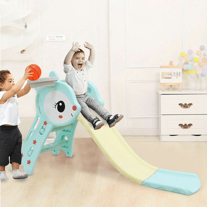 Kids Climber Slide Toddler Indoor/Outdoor Freestanding Slide Playset Baby Playground with Basketball Hoop Easy Setup