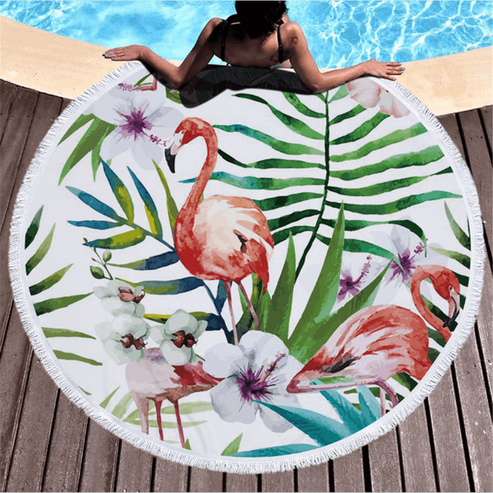 Fashion Flamingo 450G round Beach Towel with Tassels Microfiber 150Cm Picnic Blanket Beach Cover Up