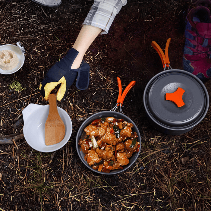 9PCS Aluminum Alloy Camping Pot Cookware Pans Kettle Set Portable Outdoor Camping Cookware