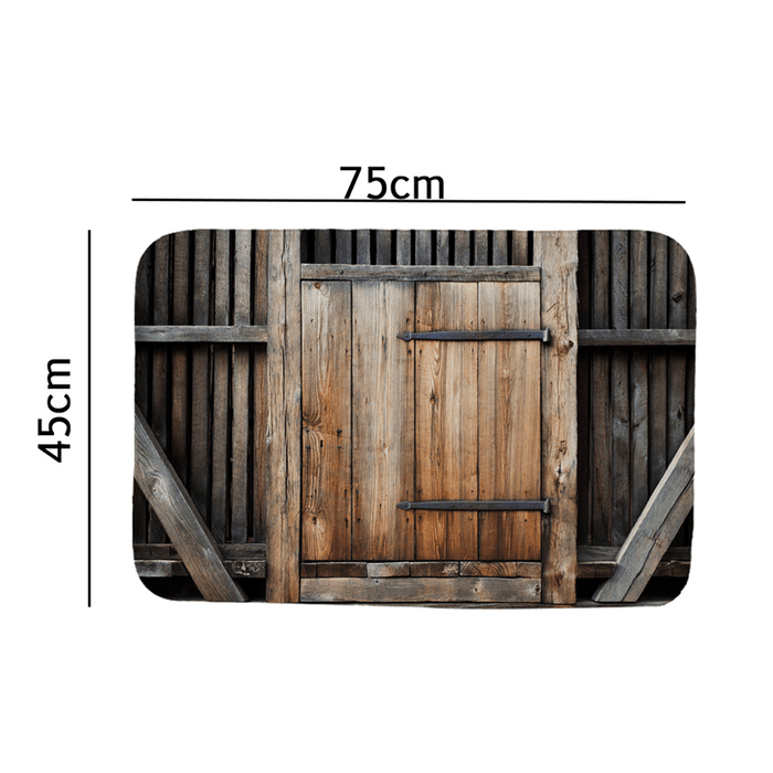 Vintage Wooden Door Waterproof Shower Curtain Toilet Lid Cover Pedestal Rug Non-Slip Bath Mat Set