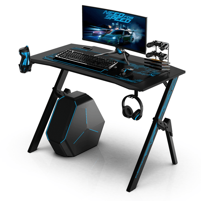 43.3" Gaming Computer Desk Black Gamer Table with Cable Management Box Cup Holder Headphone Hook & Mouse Pad for Home Office