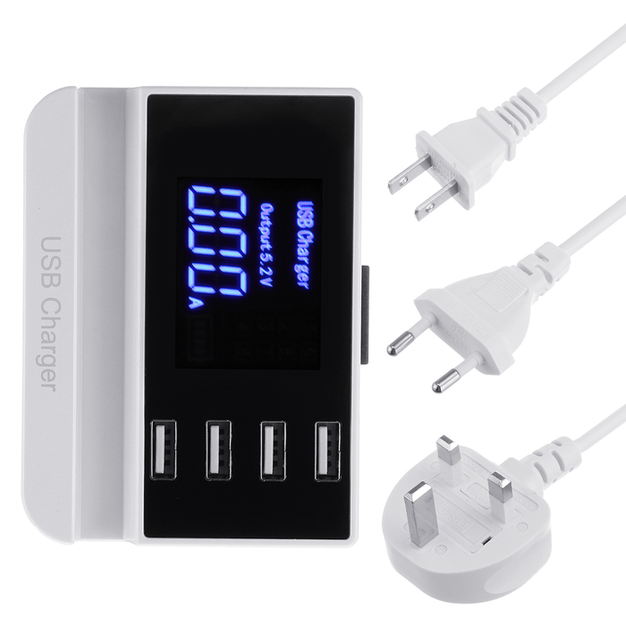 LCD Display 1.9 Inch USB Charger Power Adapter Desktop Charging Station Phone Charger Smart IC Technology USB Ports Charger