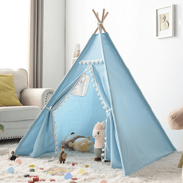 1.35M/1.6M /1.8M Large Cotton Canvas Kids Teepee Triangle Tent Children Indian Playhouse Pretend Play Tent Decoration Game House Boy Girls Gifts