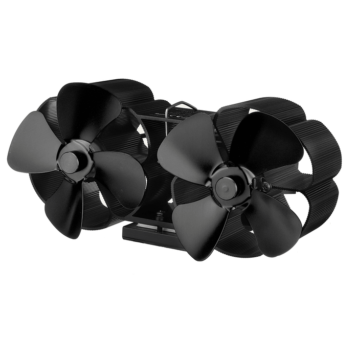 8 Blades Fireplace Fan Silent Stove Fan Dual Twin Heads Wall-Mounted Wood Burner Fan