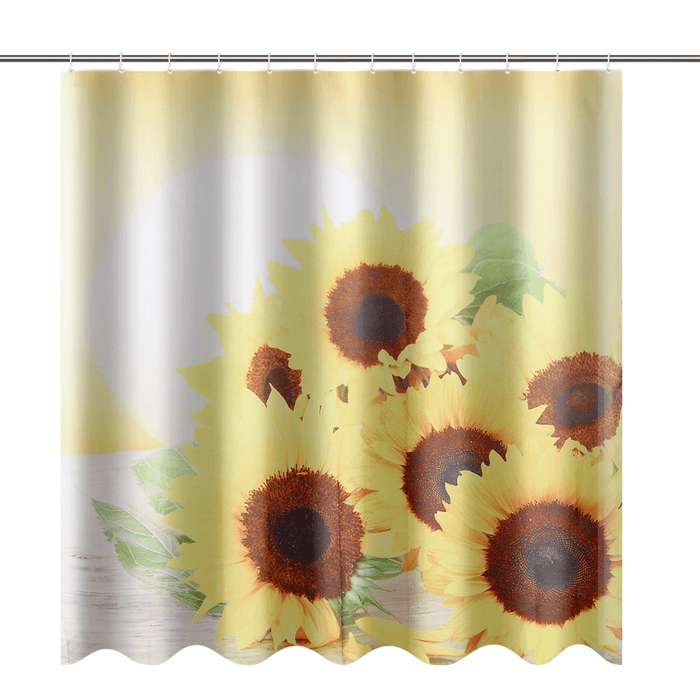 Sunflower Waterproof Shower Curtain Toilet Lid Cover Bathroom Non-Slip Mat Set