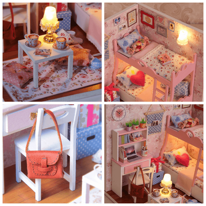 DIY Doll House LED Light Furniture Toys Mini Children'S Crafts Kids Gift