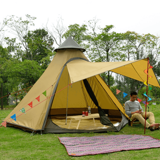 3-4 People Outdoor Camping Tent Indian Style Pyramid Family Large Canopy Sunshade