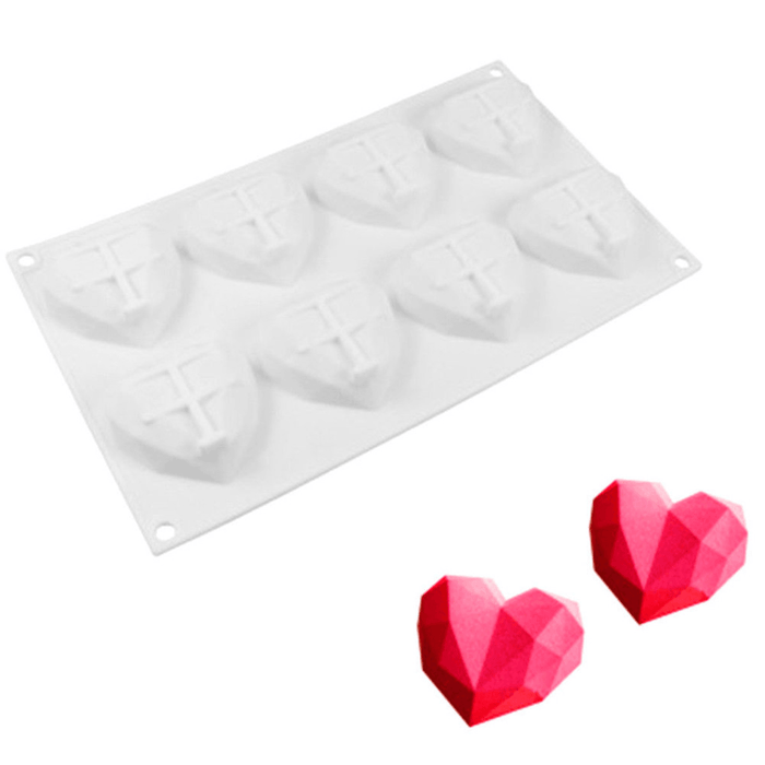 8 Grids Diamond Heart Dessert 3D Cake Mold Art Mousse Silicone Mould