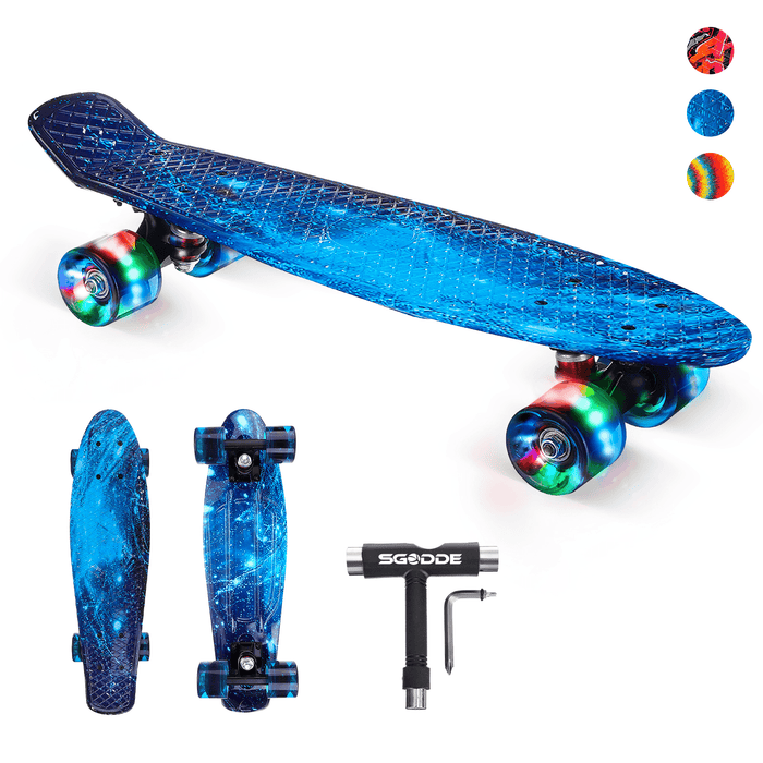 22" Mini Skateboards Kids Sport Long-Board with LED Wheels for Children Beginners Ages 6-12