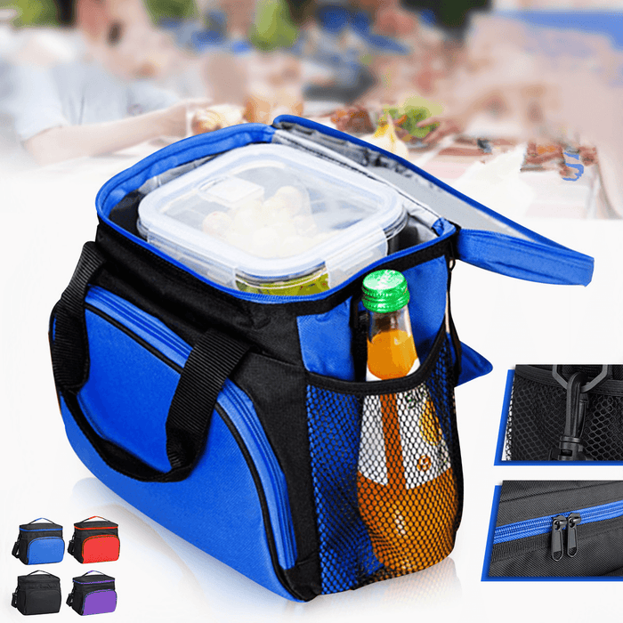 Large Capacity Insulated Portable Lunch Bag with Mesh Pocket Thermal Picnic Food Bag Waterproof Lunch Box