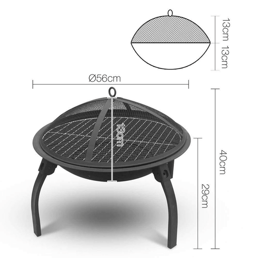 22Inch Folding Steel Fire Pit BBQ Grill round Fire Bowl Lightweight with Log Grate Mesh Cover BBQ Stove for Camping Picnic Bonfire Patio Garden