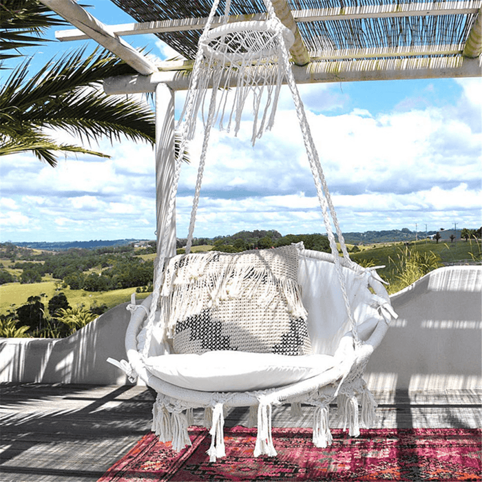 150KG Max Load Classic Hammock Swing Chair Bohemian Style Cotton Rope Hanging Spider Swing for Patio, Yard, Garden Indoor Outdoor