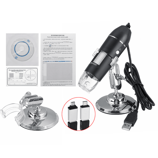 8 LED Light Adjustable Dimmer Microscope Computers Real-Time Video Inspection Digital Microscope Micro Usb+Type-C USB Handheld Microscope with Holder