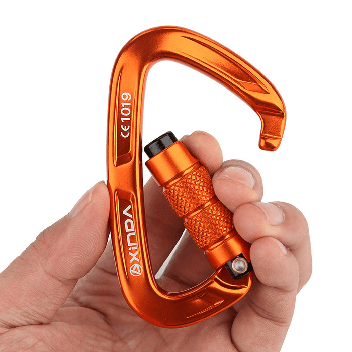 XINDA 25KN D Shape Carabiner Outdoor Climbing Hanging Buckle Keychain Screw Lock