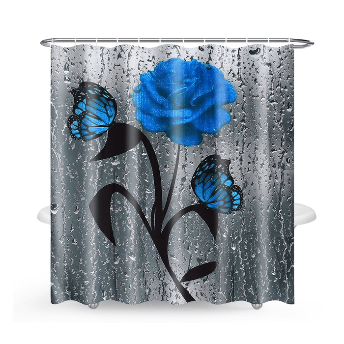 Bathroom Shower Curtain Waterproof Rings Hook Lid Toilet Cover Set 180X180Cm