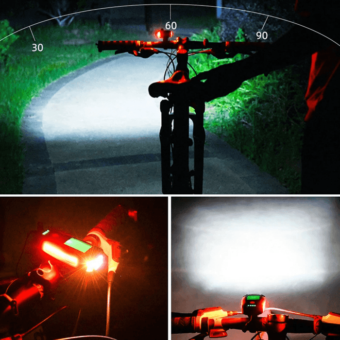 Black BIKIGHT 3-In-1 350LM COB Bike Light + USB Horn Lamp + Speed Meter LCD Screen 5-Modes Waterproof Bicycle Headlight with Horn