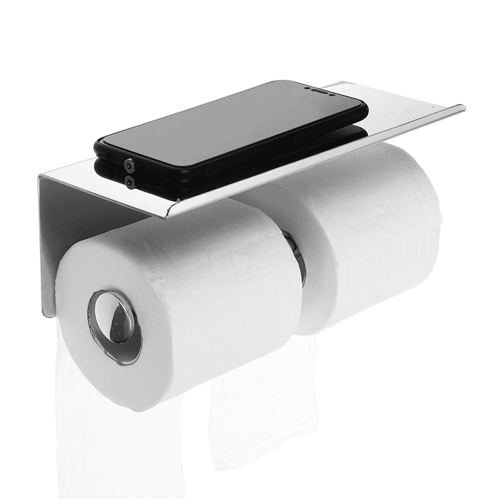Stainless Steel Double Toilet Paper Roll Holder Tissue Rack Rail Storage Shelf