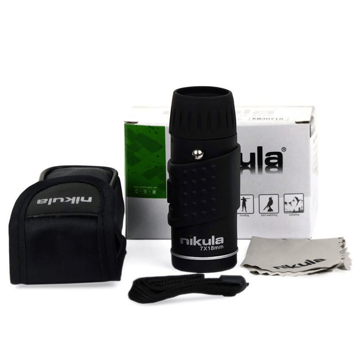 Nikula 7X18 Portable Monocular Telescope - Mini HD, Night Vision for Outdoor Activities, Black