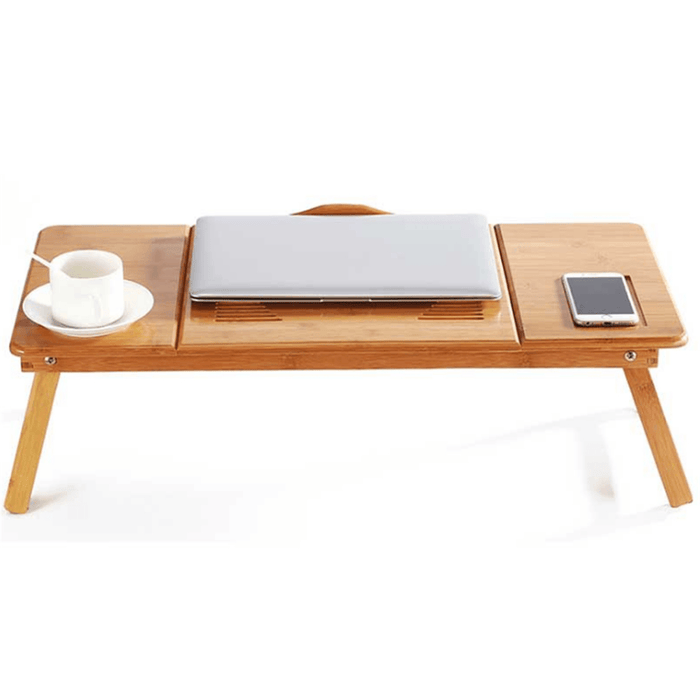 Bamboo Laptop Desk Adjustable Portable Breakfast Serving Bed Tray Multifunctional Table with Tilting Top Storage Drawer