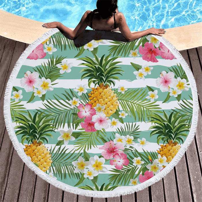 Fashion Flamingo 450G round Beach Towel with Tassels Microfiber 150Cm Picnic Blanket Beach Cover Up