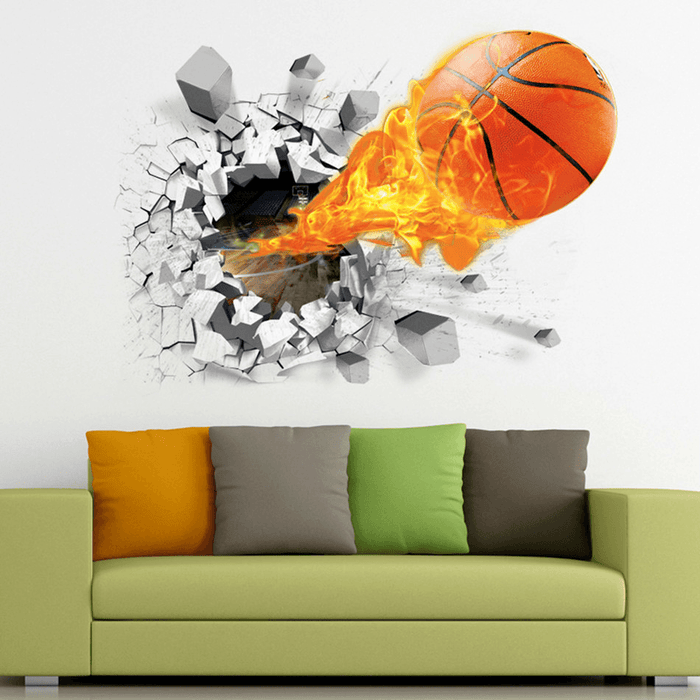 Fashion 3D Basketball Wall Sticker Green Poster Art Stickers Kids Rooms Home Decoration Accessories Decor Removable Waterproof Home Wall DIY Decor Basketball Wall Sticker