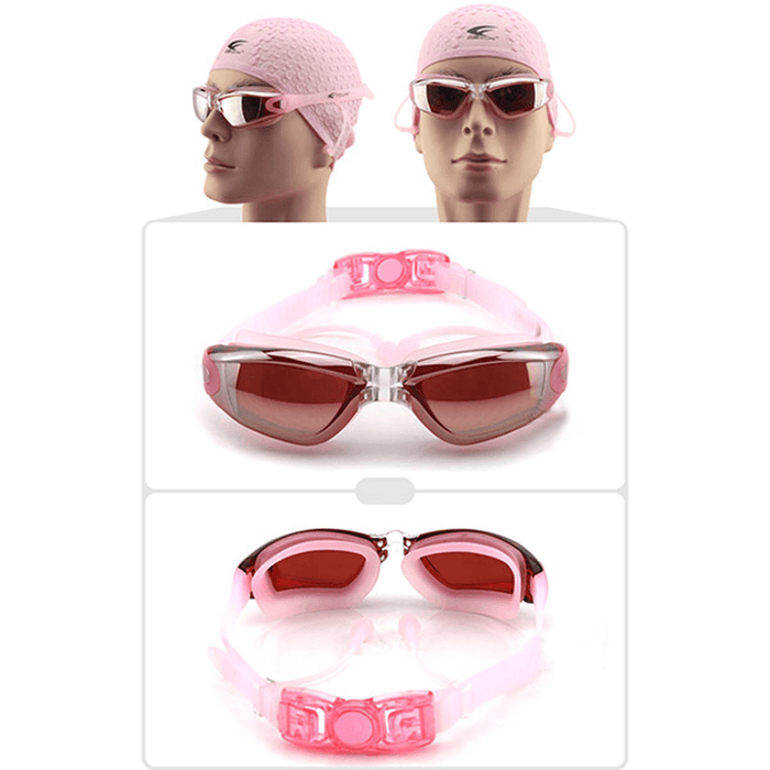 Swimming Goggles with Earplug Waterproof anti Fog Mirrored Large Frame HD Goggles for Men Women