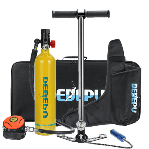 DEDEPU Scuba Diving Set 1L Diving Tank with Manual Pump+Breathing Valve+Converter Underwater Mini Scuba Tank Accessories