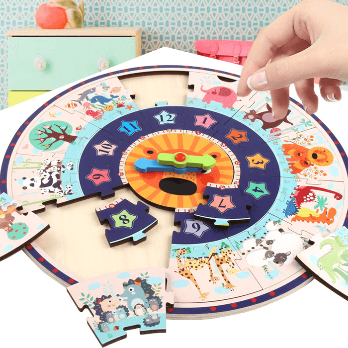 Two-In-One Puzzle Clock Wooden Baby Teaching Resources Toys Children'S Early Education Puzzles Time Learning Desktop Wood Toys Gift